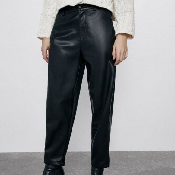 ZARA FAUX LEATHER PANTS - Picture 2 of 9